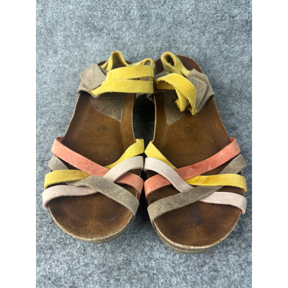 Inter-Bios Strappy Wedge Sandals Womens 38 Leather Cork Made in Spain
